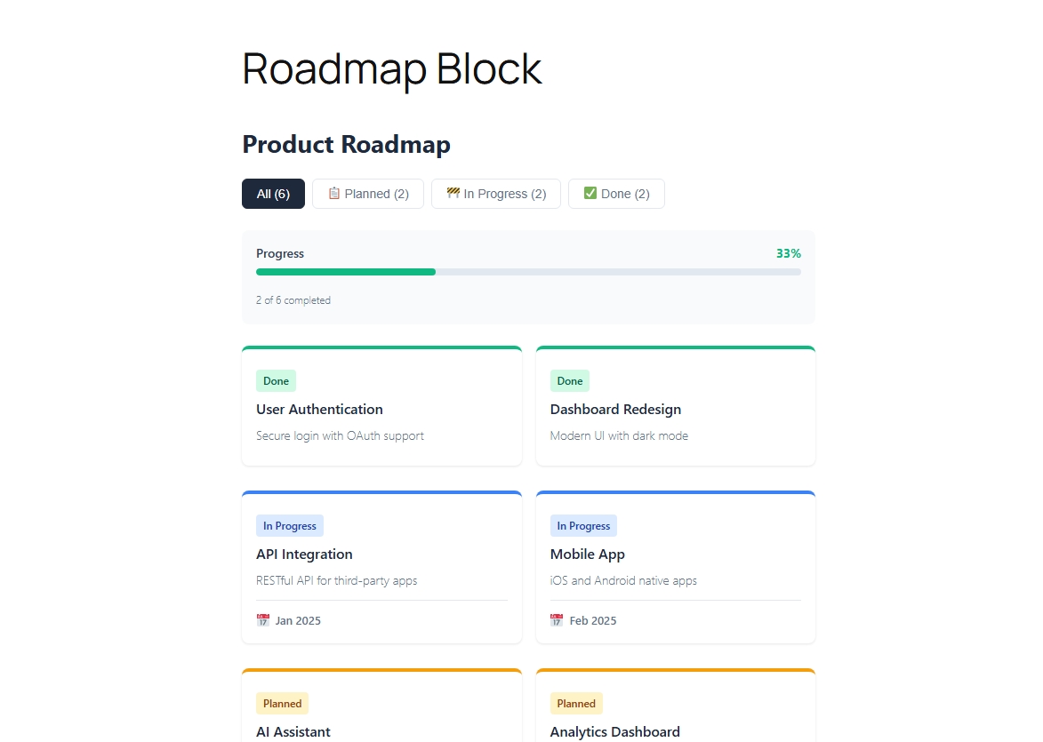 JE Roadmap Block Screenshot